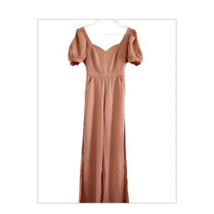 SHEIN X Woman In The Clouds Solid Puff Sleeve Split Thigh Jumpsuit